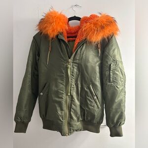 Mr and Mrs Italy Fully Lined Tangerine Fox fur Sheared Mink Hooded Zipper Jacket